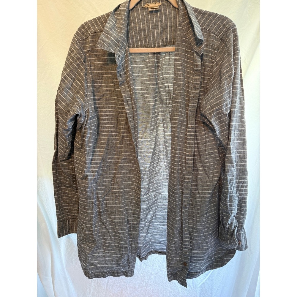 Duluth Trading Co Hemp Organic Cotton Pinstripe Button Down Shirt Grey XXL